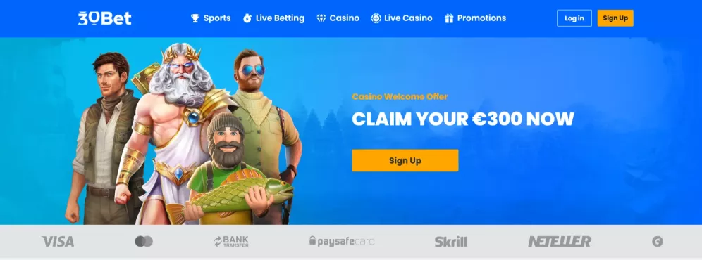 30bet Online Casino – €20 einzahlen und mit €100 spielen, Willkommensbonus 2026